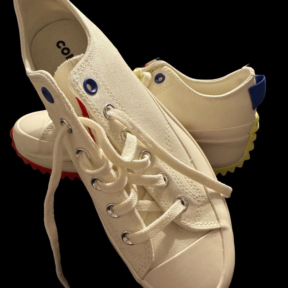 Converse Low-Top Platform Sneakers White with Red, Yellow & Blue Accents - Picture 4 of 5